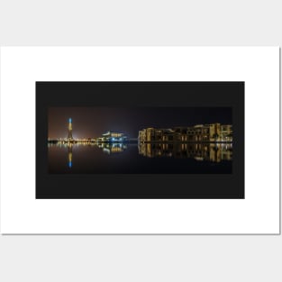 Panoramic City Lights and Water Reflections Posters and Art